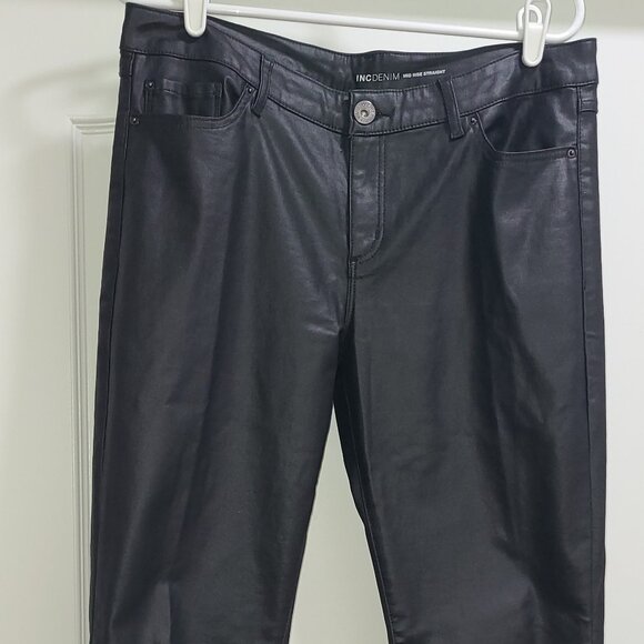 I.N.C. DENIM FAUX LEATHER  MID RISE STRAIGHT LEG BLACK PANTS SIZE 10/30 - Picture 1 of 16